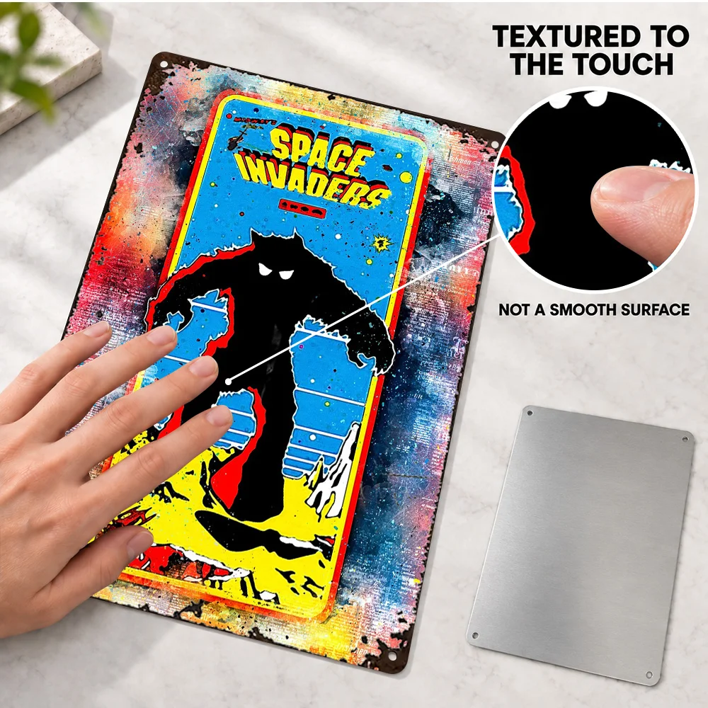 Space Invaders Retro Textured Metal Poster Astronomy Graphic Creative Workspace Wall Art Customized Aluminum Sign Science Gift