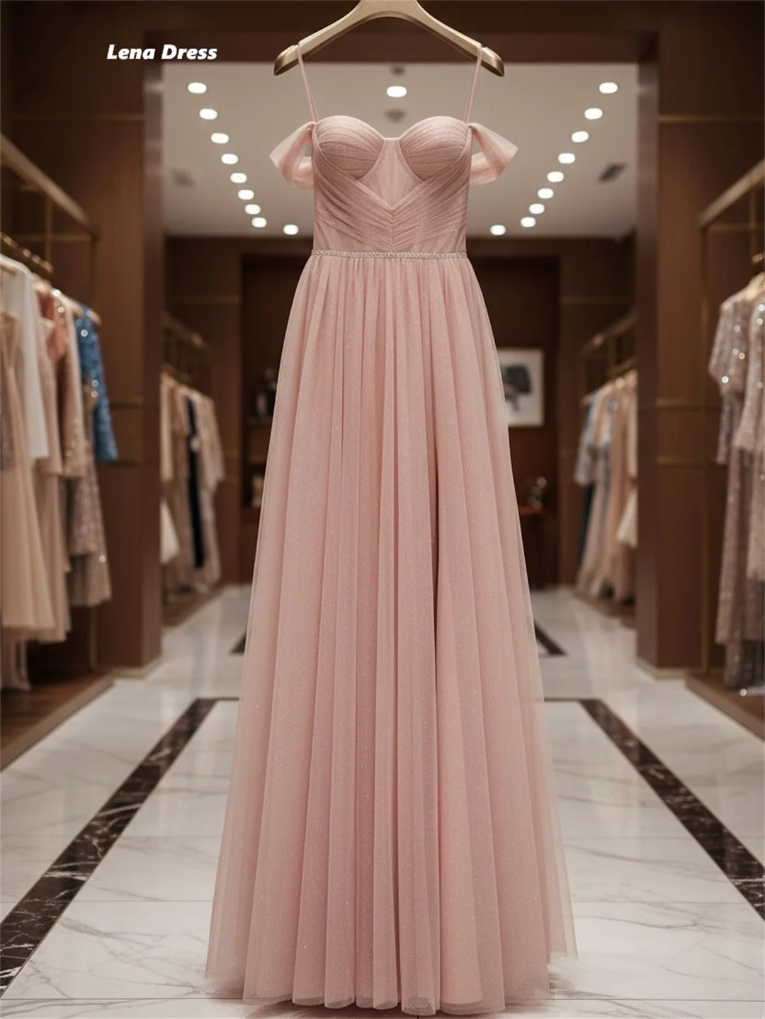 Lena Rosa Elegante Partykleider Frau 2025, Luxus-Abendkleid, Chiffon-Linie, nach Maß, seitlicher Schlitz, Ballkleid-Kleid, Robe Soiree