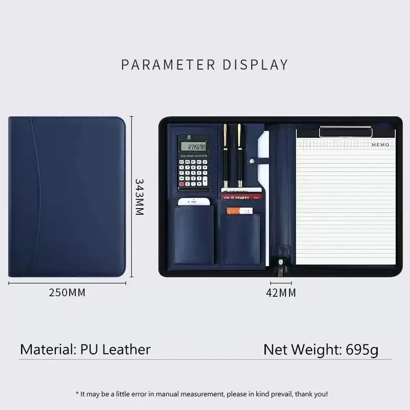 Multifunctional A4 Leather Portfolio Folder for Document Organizer Zippered Bag Man Executive Writing Folder Briefcase Office