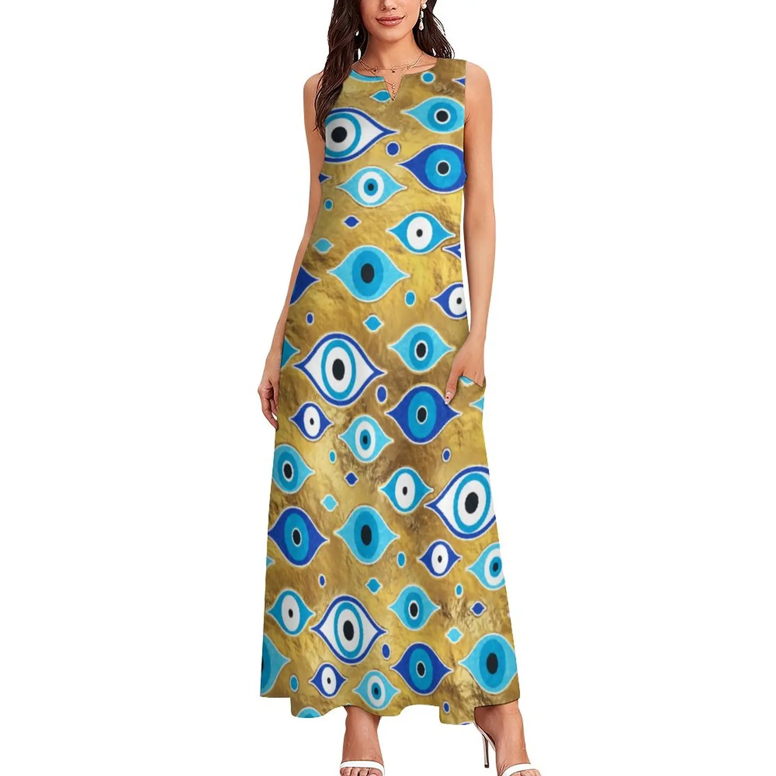 Matiasma Evil Eye Dress Summer Greek Mati Mataki Streetwear Boho Beach Long Dresses Women Vintage Maxi Dress Birthday Gift