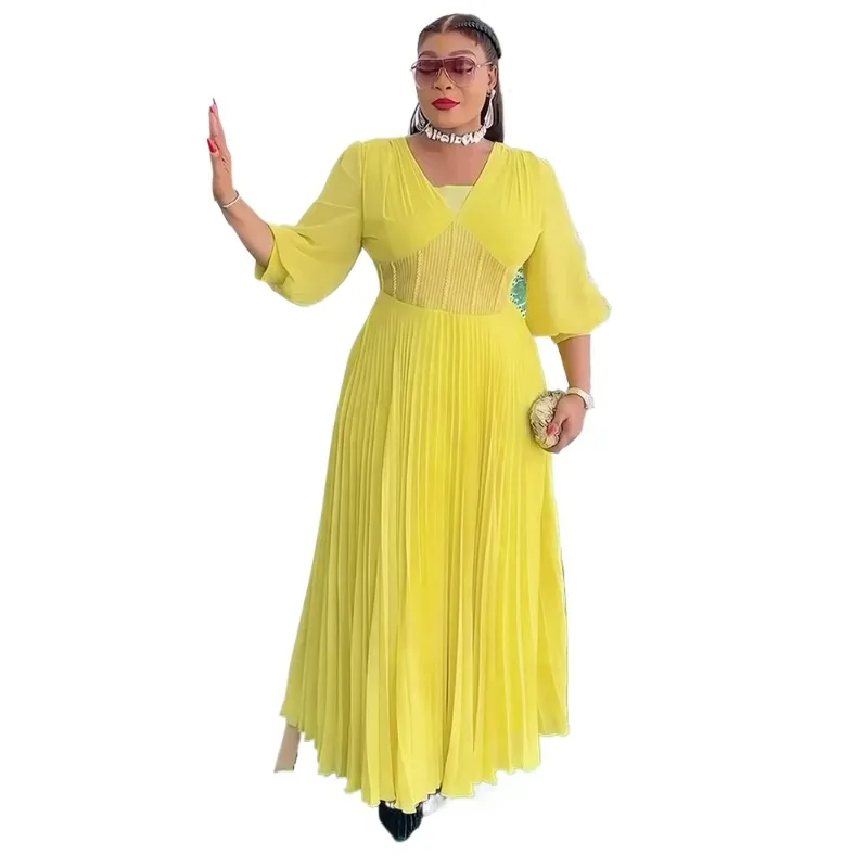 

2025 New Plus Size African Party Dresses for Women Summer Fashion Chiffon Long Robe Elegant Turkey Kaftan Muslim Maxi Dress