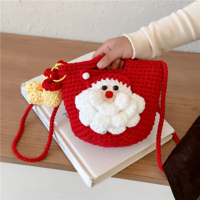 Children's Messenger Mini Christmas New Year Outdoor Leisure All-match Handmade Knitted Bag Cute Sweet Kid Clothing Matching Bag