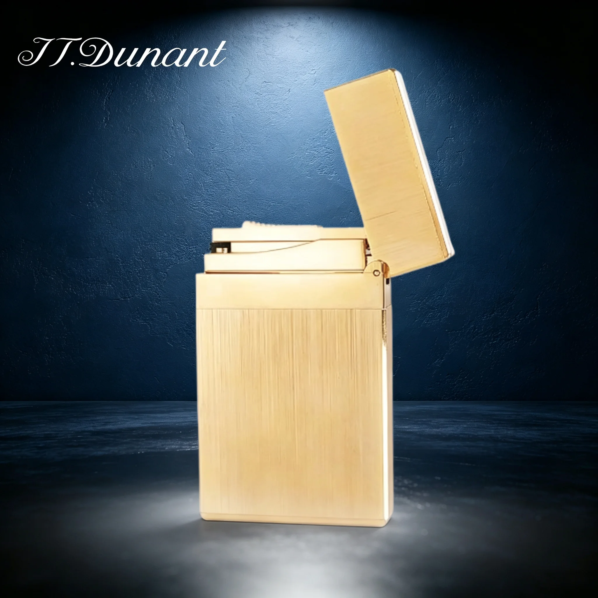JT.Dunant  Lighter Classic Brushed Gold Clear Ding Sound Refillable Butane Gas Lighter  Smoking Accessory Gift For Men Father