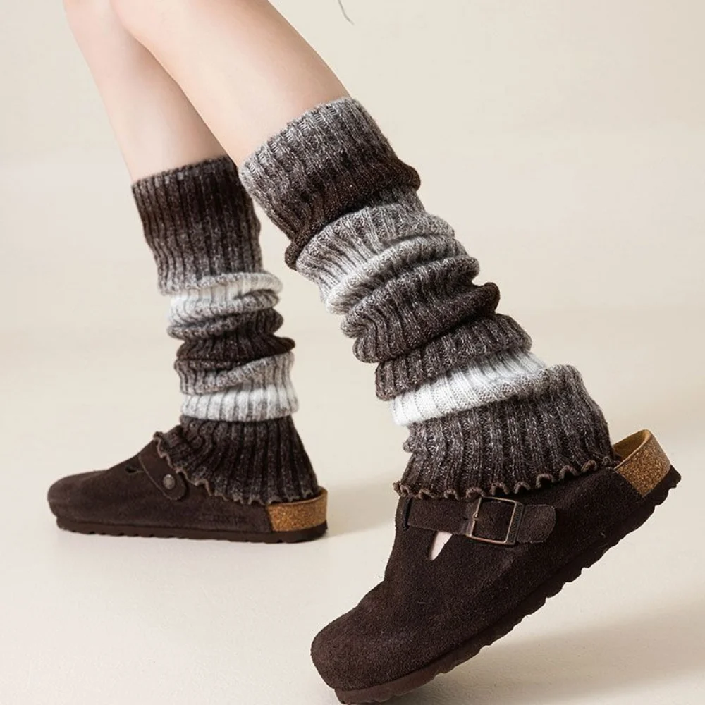 Y2K JK Style Gradient Gray Stackable Leg Warmers Women Thick Warm Winter Knit Mid Calf Sleeves Gradient Color Girls Leg Covers