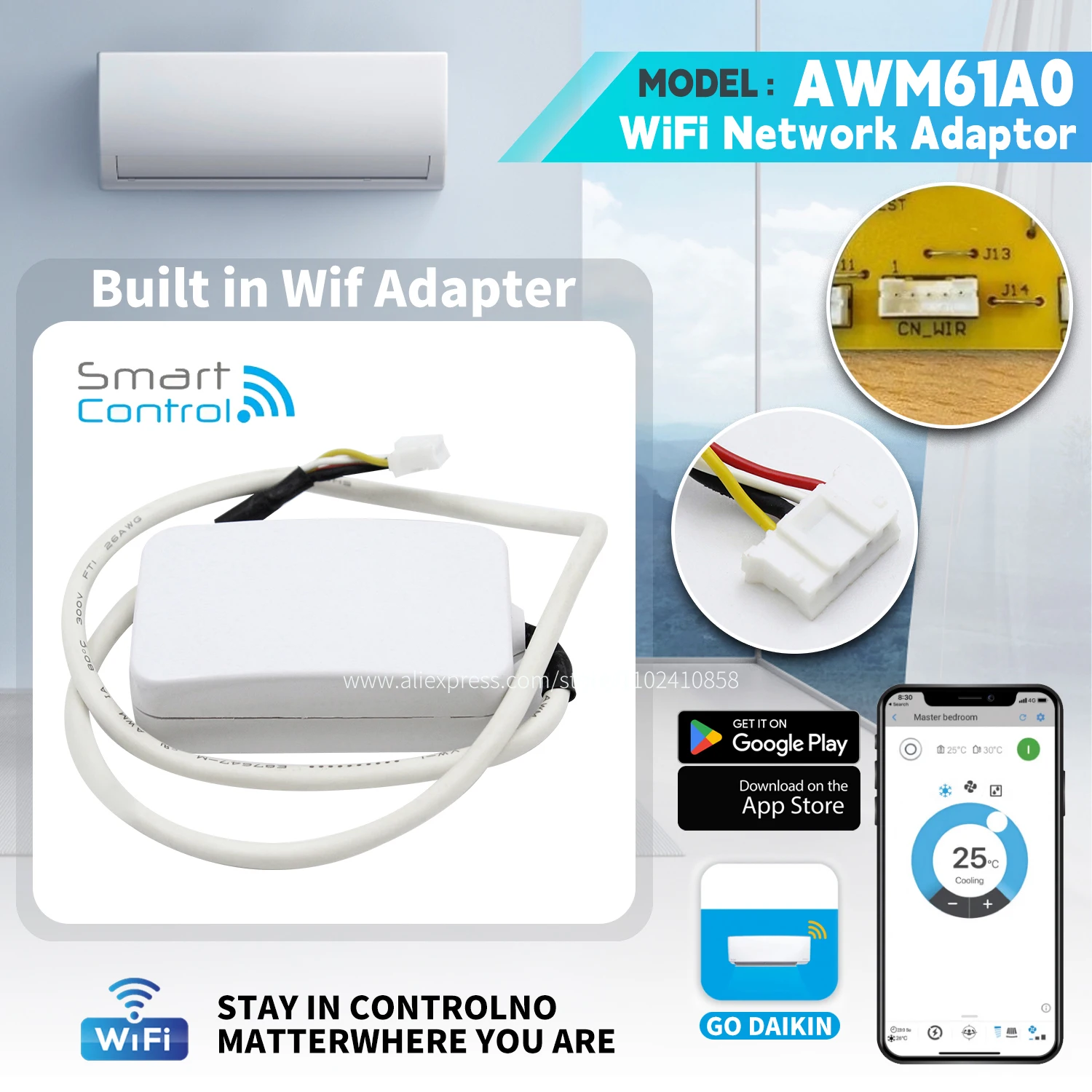 

AWM61A01 для сетевого адаптера Daikin York, кондиционера, модуль Wi-Fi, интеллектуальное управление R50084154474, детали удаленных умных розеток