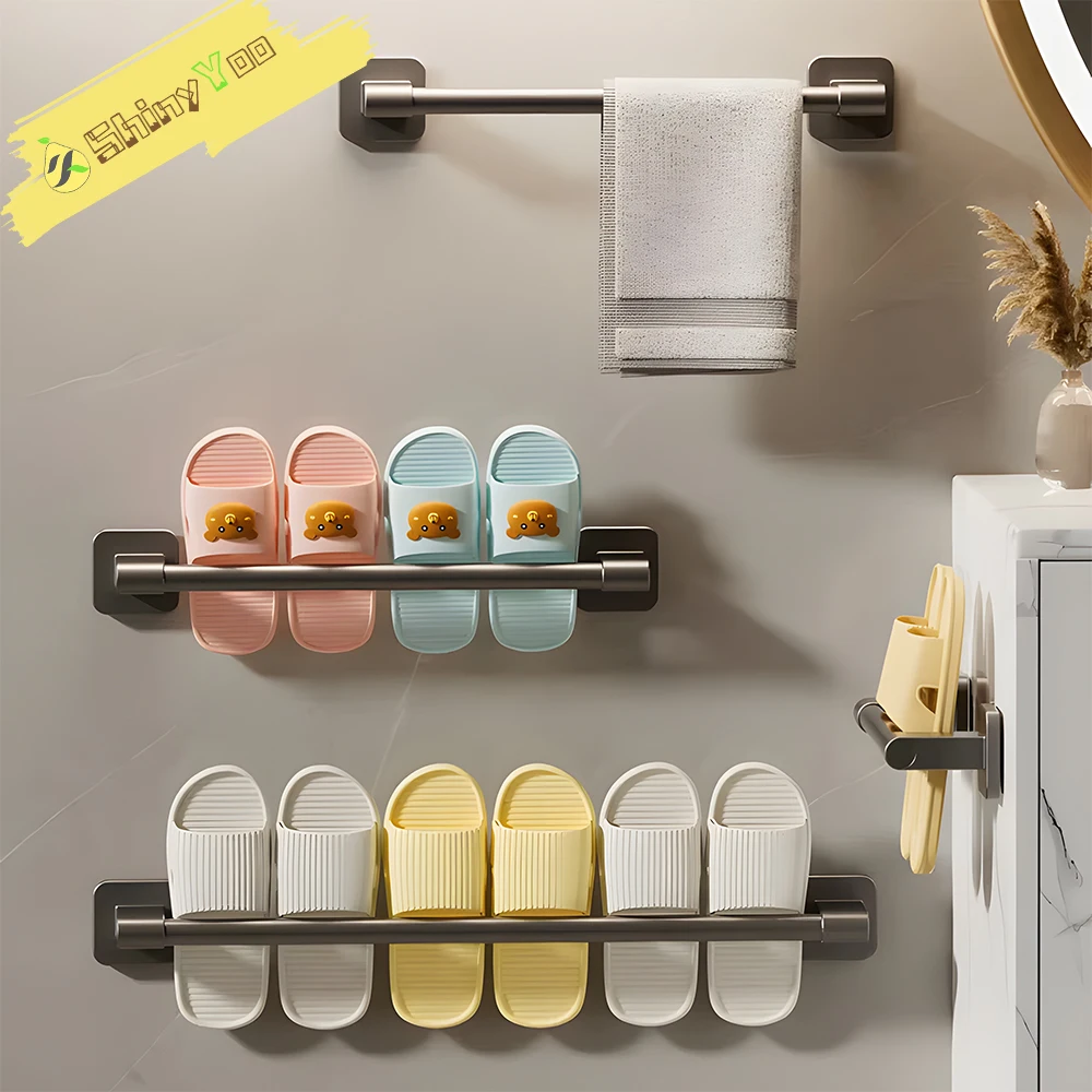 

Bathroom slipper & towel rack bar, space-saving shoe storage rack behind the door, Kitchen Rag Rack Bathroom Accessories Hook