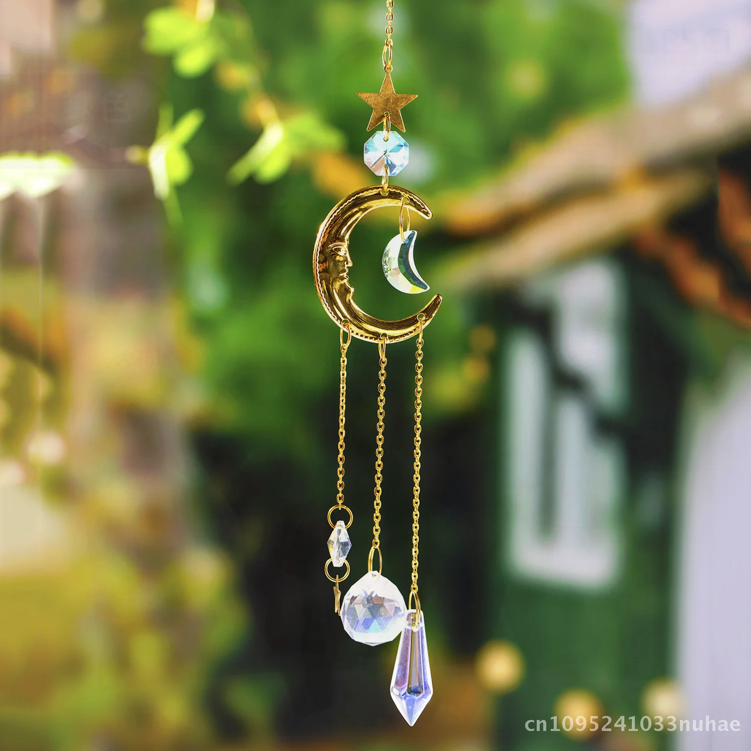 

New Smiley Sun Moon Crystal Catcher Jitang Garden Decoration Pendant