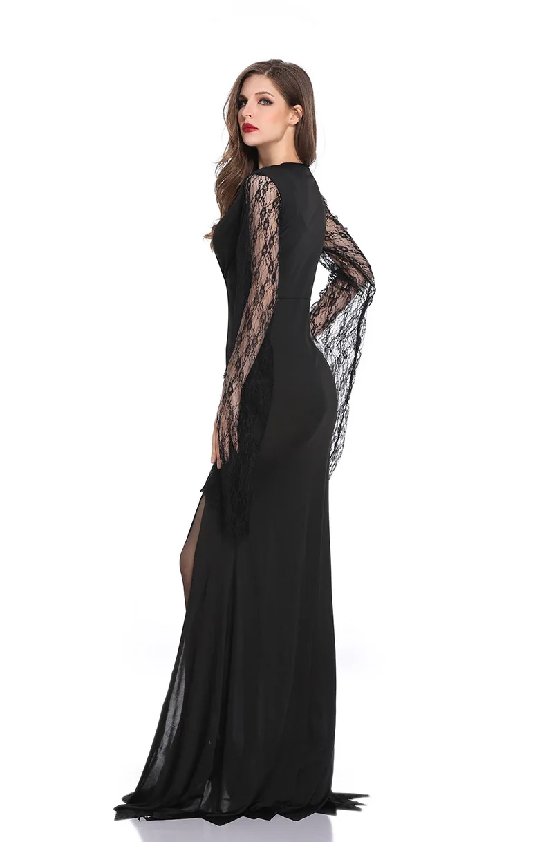 ชุดคอสตูมผีผู้หญิงไซส์ใหญ่ ลวดลายลูกไม้เว้าลึก แนวแม่มด สำหรับงานปาร์ตี้ฮาโลวีน