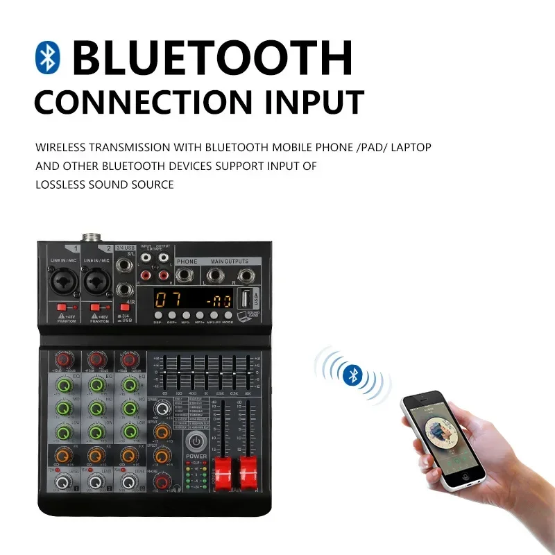 

RV4 MIEER 6-channel Mixer Built-in 99DSP Effector 48V Phantom Power Sound Card.