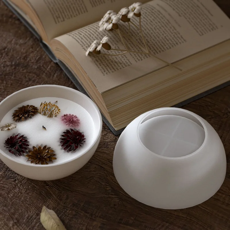 Round Candle Bowl Concrete Silicone Mold DIY Succulent Planting Flowerpot Cement Resin Molds Crafts Jewelry Storage Container view 5