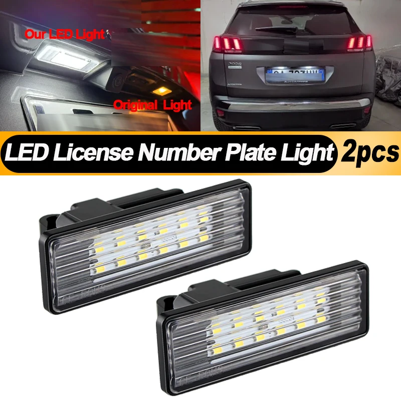 2PCS LED License Plate Light Number Plate Lamp For Peugeot 207 308 2008 208 3008 For Citroen C3 C4 5D Grand 4 Picasso MK2 C5