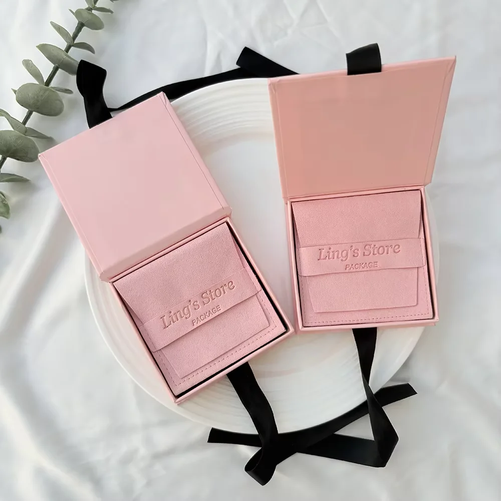 24/50/100Sets Personalize Logo Jewelry Paper Case With Black Ribbon Jewelry Flap Bowknot Earring Ring Perfume Hair Pin Organizer