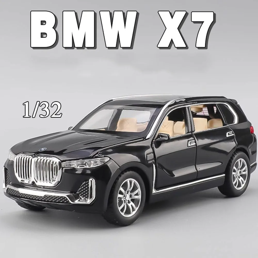 

1:32 BMW X7 Миниатюрная игрушечная модель автомобиля из сплава, литой под давлением звуковой свет, 6 дверей, открытые резиновые шины с откатным механизмом, игрушки для детей, подарки