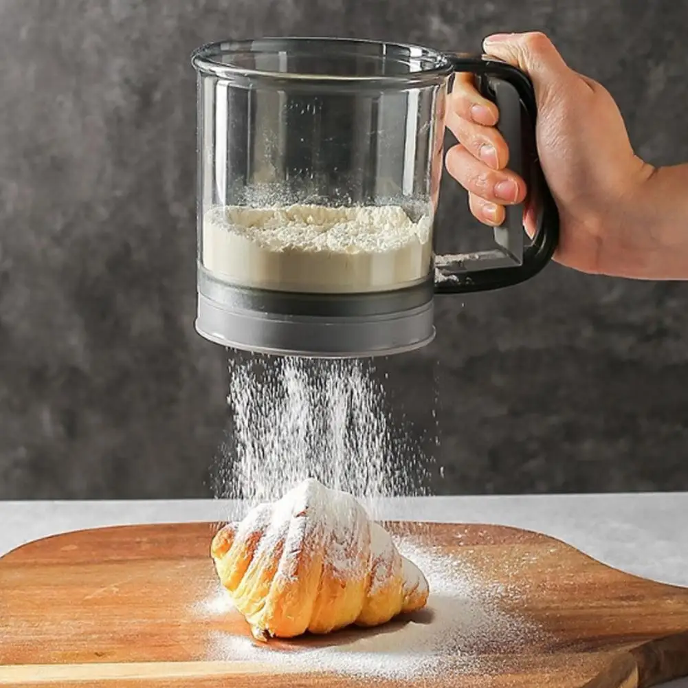 

Handheld Flour Sifter Transparent Food-Grade Plastic Manual Flour Sieve Double-Layer Measuring Cup Flour Sifter for Baking Sugar