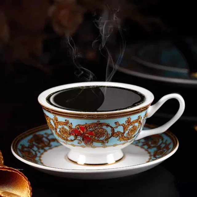 4 pcs /set Bone China Western Food Plates Coffee Cup Saucer Set Luxury Dinner Tableware Steak Cups And Saucers Kit