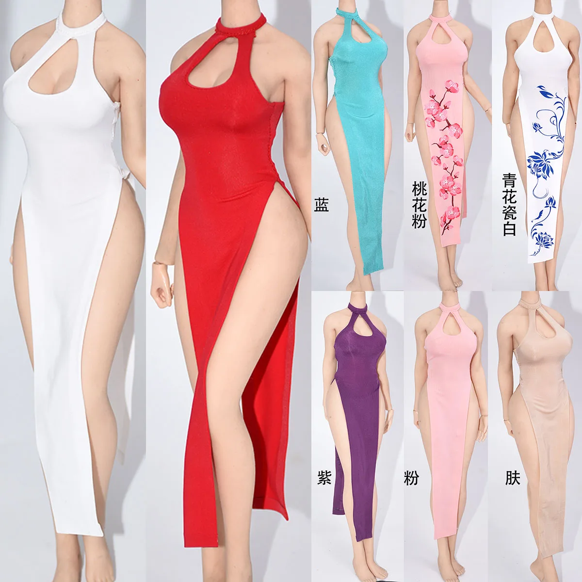 

Customized 1/6 Female Ice Silk Cheongsam Sexy Split Dress Clothes Model Fit 12-inch TBL PH JIQOU Soldier Action Figure Body