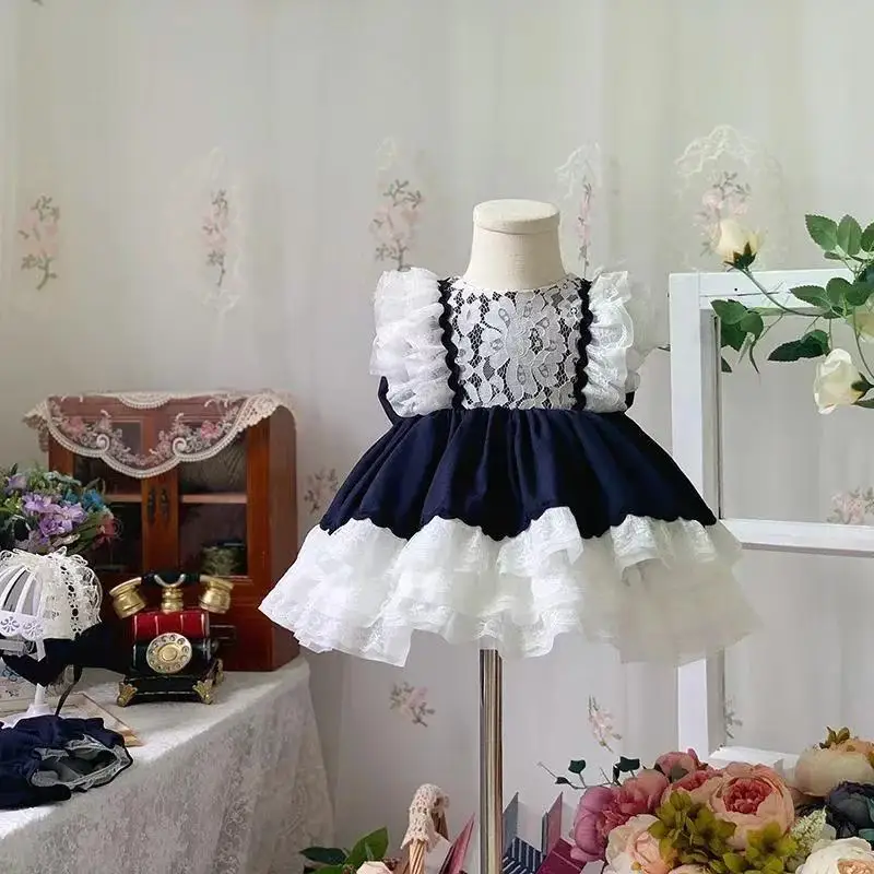 Summer New Handmade Girl\'s Birthday Retro Plaid Lolita Dress Princess Dress Kids Boutique Quality Sweet Dress