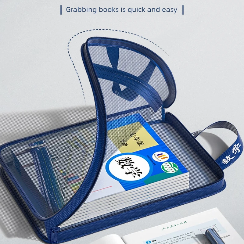 A4 Subject File Bag with 11 Divided Sections Zipper Closure and Wide Handle Polyester Mesh Document Organizer for School Papers