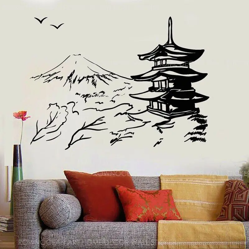 Japanese Building Pagoda Japan Landscape Asian Art Oriental Wall Sticker Vinyl Home Decor Living Room Decal Removable Mural 3475