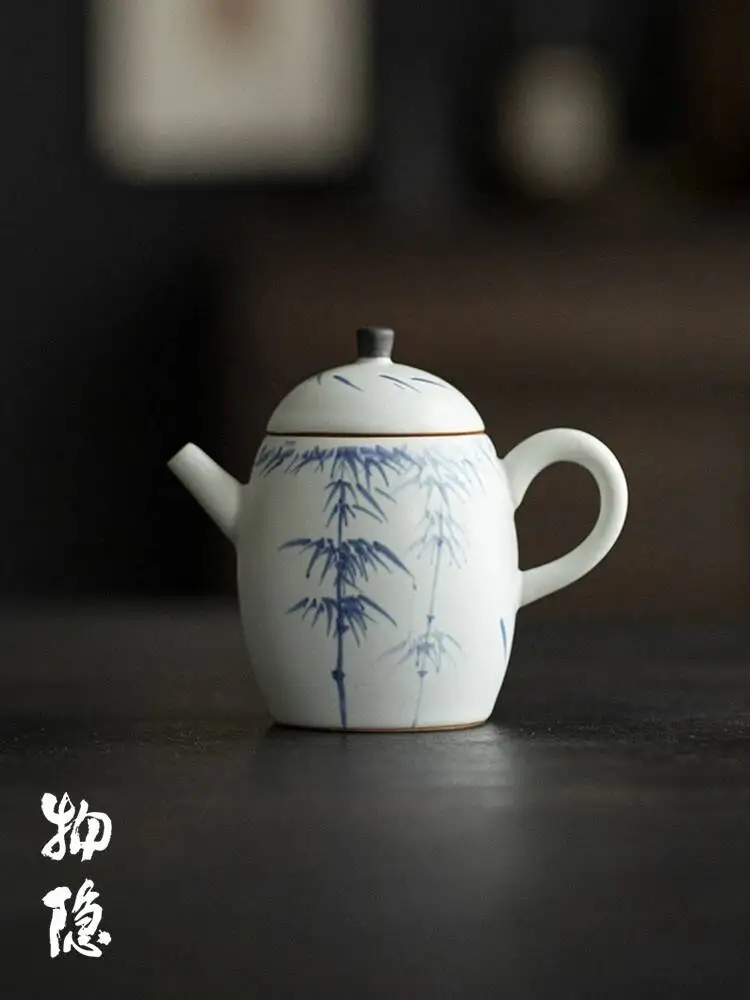 Wuyintang teapot For Home Use Hand Painted Blue And White Bamboo Dragon Bead Teapot Soda Ash Glaze Pot Tea Set Junlan