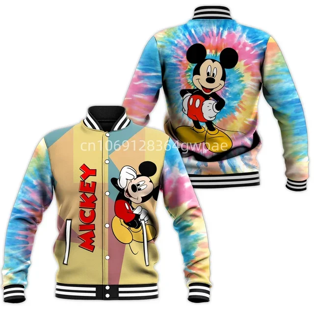 Custom Name Mickey Mouse Baseball Jacket Men's Women's Casual Sweatshirt Hip Hop Harajuku Jacket Streetwear Loose Varsity Coat