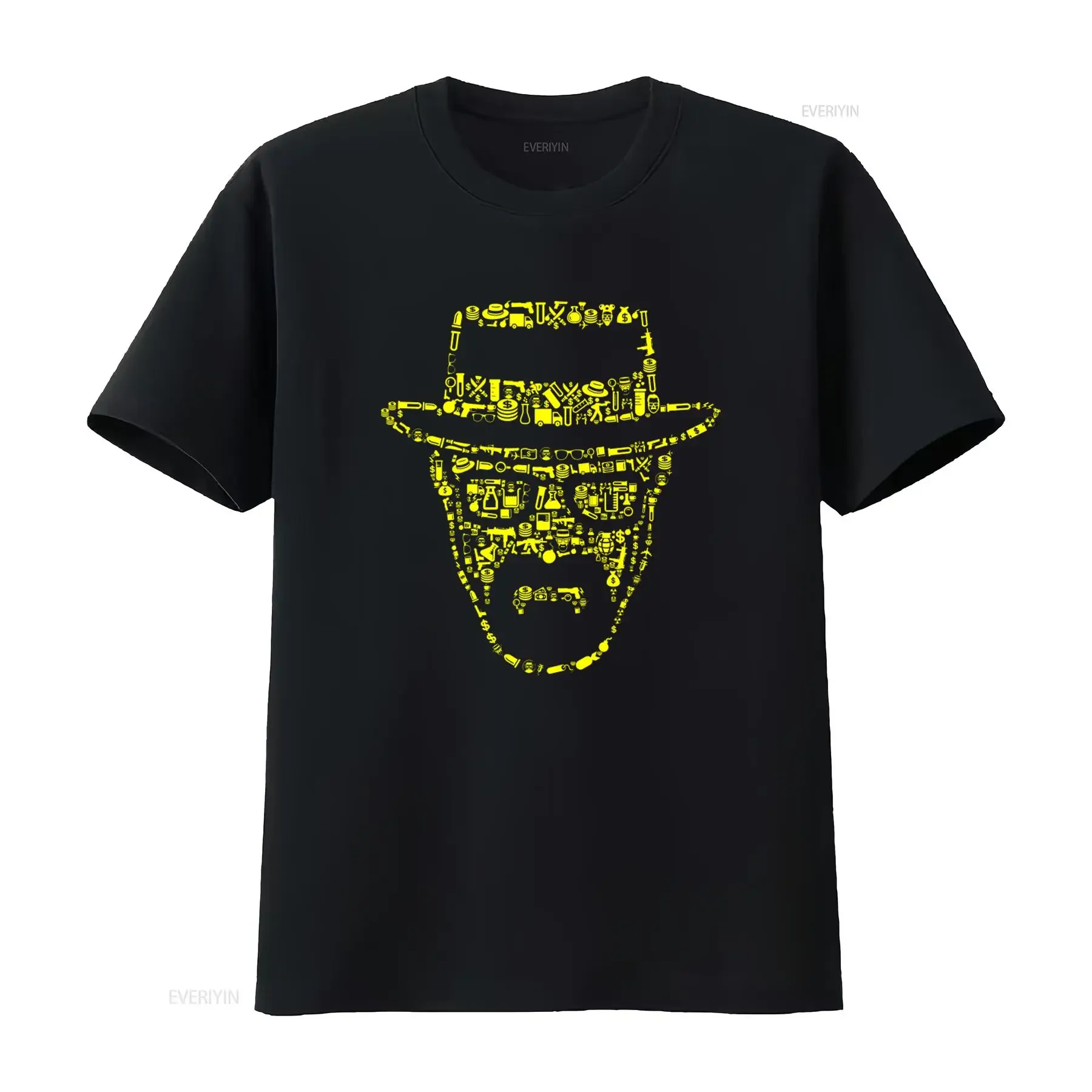 THE HEISENBERG CHRONICLES Cotton T Shirt with Unique Yellow Iconic Pattern vintage Washed Comfortable Versatile Breathable