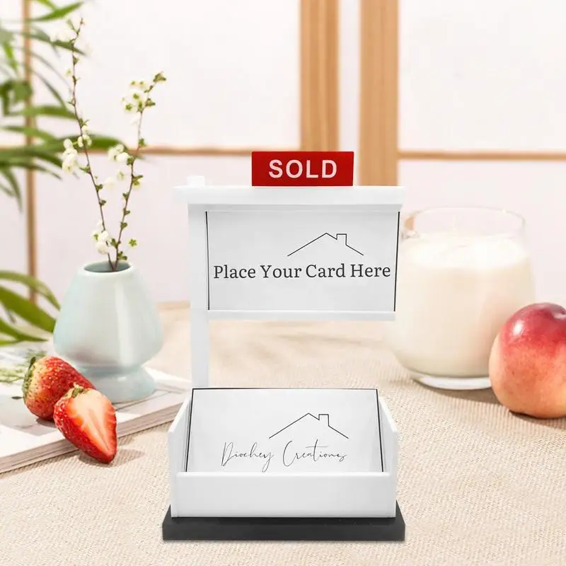 Sold Sign Real Estates Business Card Holder Wood Holder For Realtor Business Place Sold Sign Business Card Storage Decor For Men