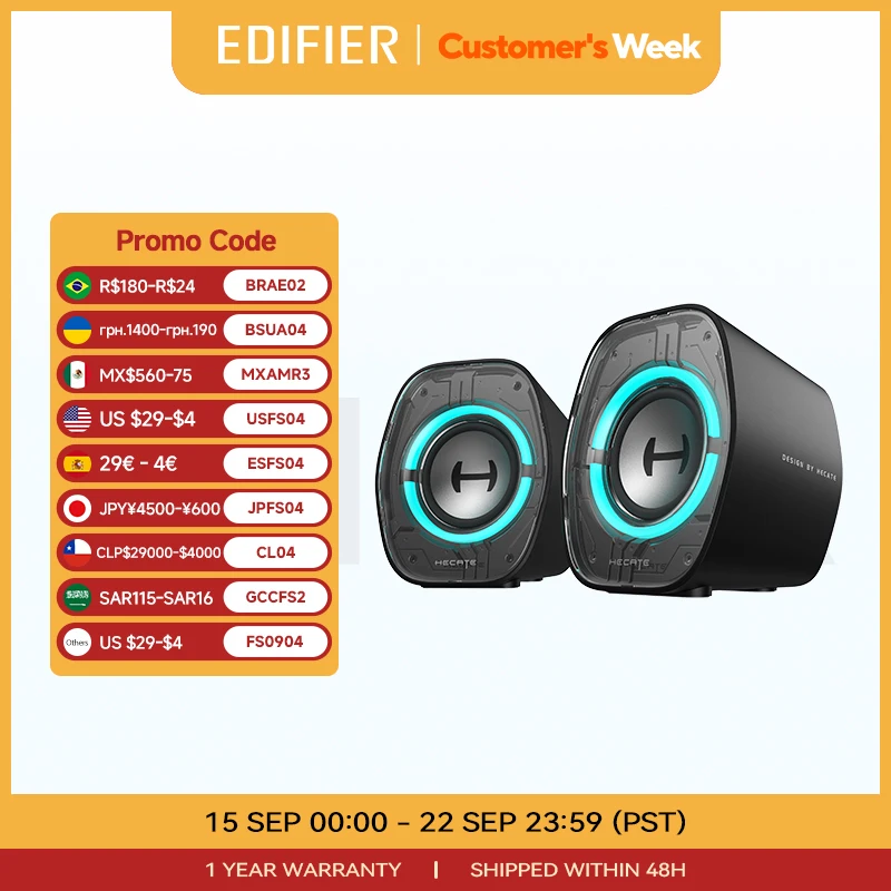 

Edifier Hecate G1000 II Computer Speakers Bluetooth V5.4 PC Speaker USB-C USB-A 3.5mm Inputs RGB Lighting Effects 4W RMS