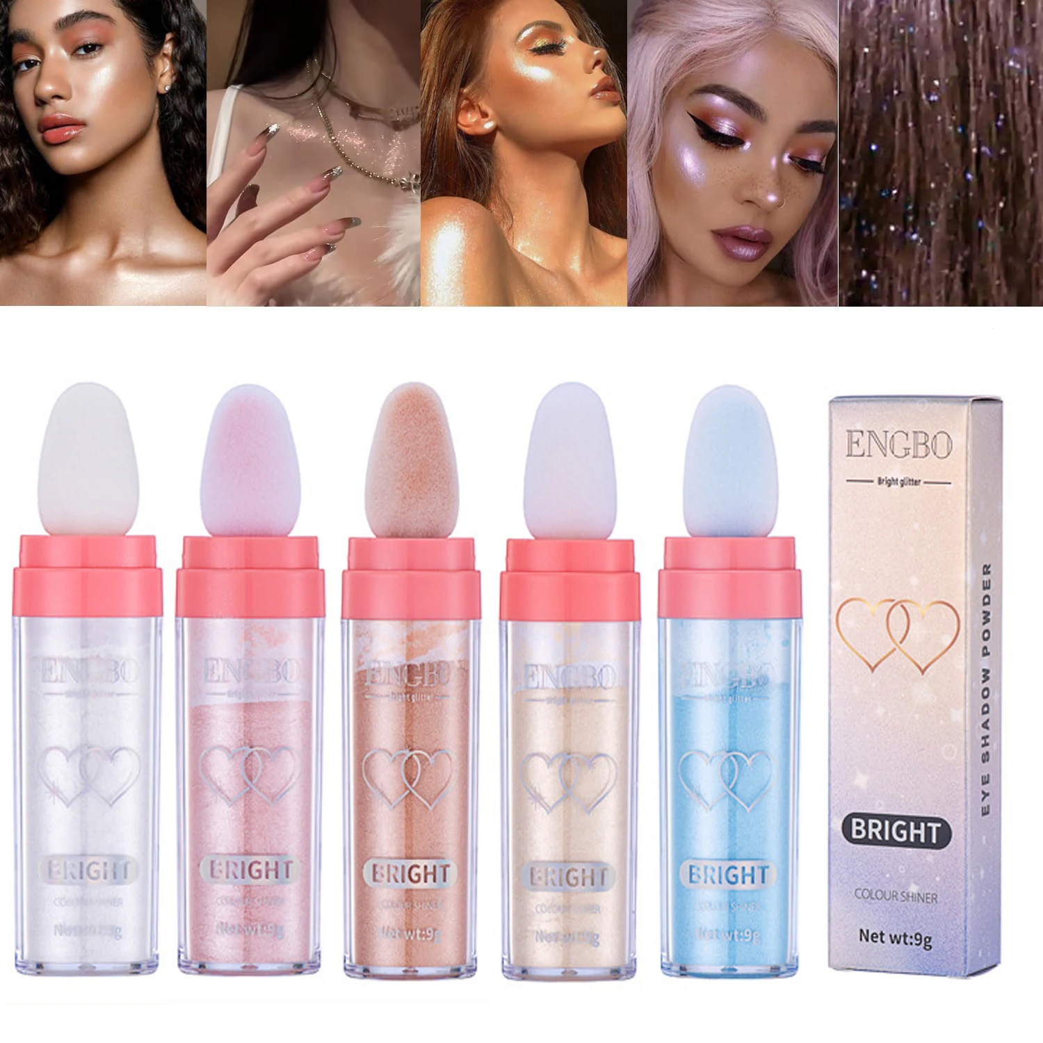 5 colori Fata Polvere Evidenzia accarezzante Contouring completo del corpo e polvere di accarezzamento perlescente della clavicola per viso e corpo Glitter