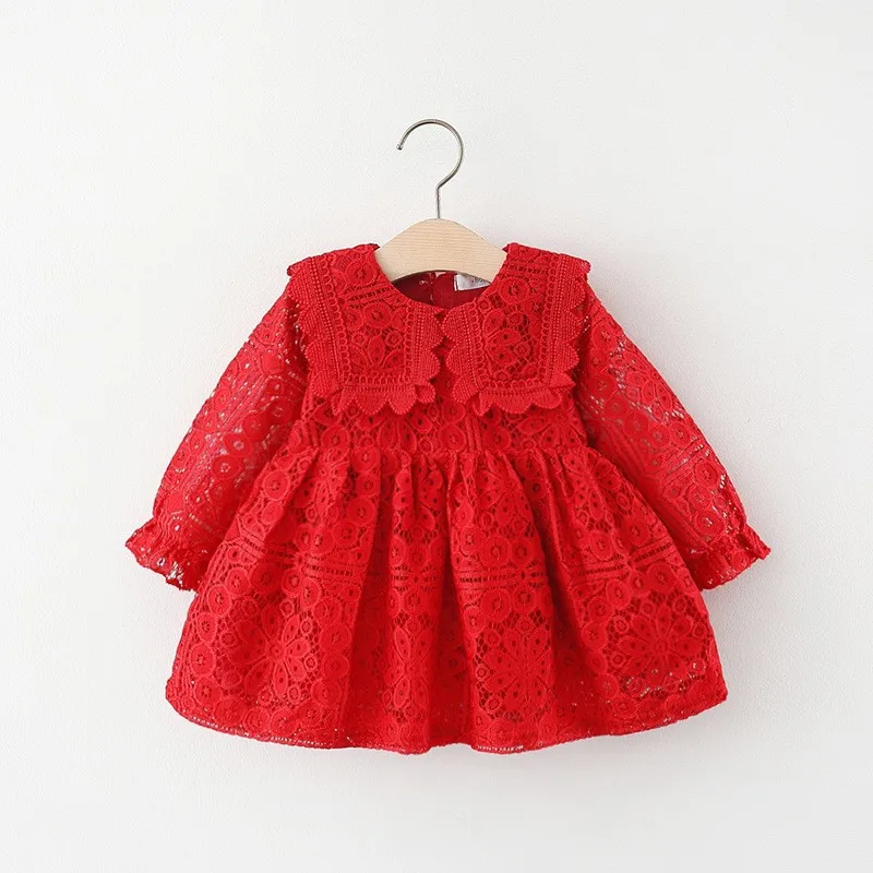 Spring newborn Baby Girls Clothes Outer Wear Hollow Lace Dress for Baby Girls Cloth 1 Year Birthday Princess Party Dress dresses