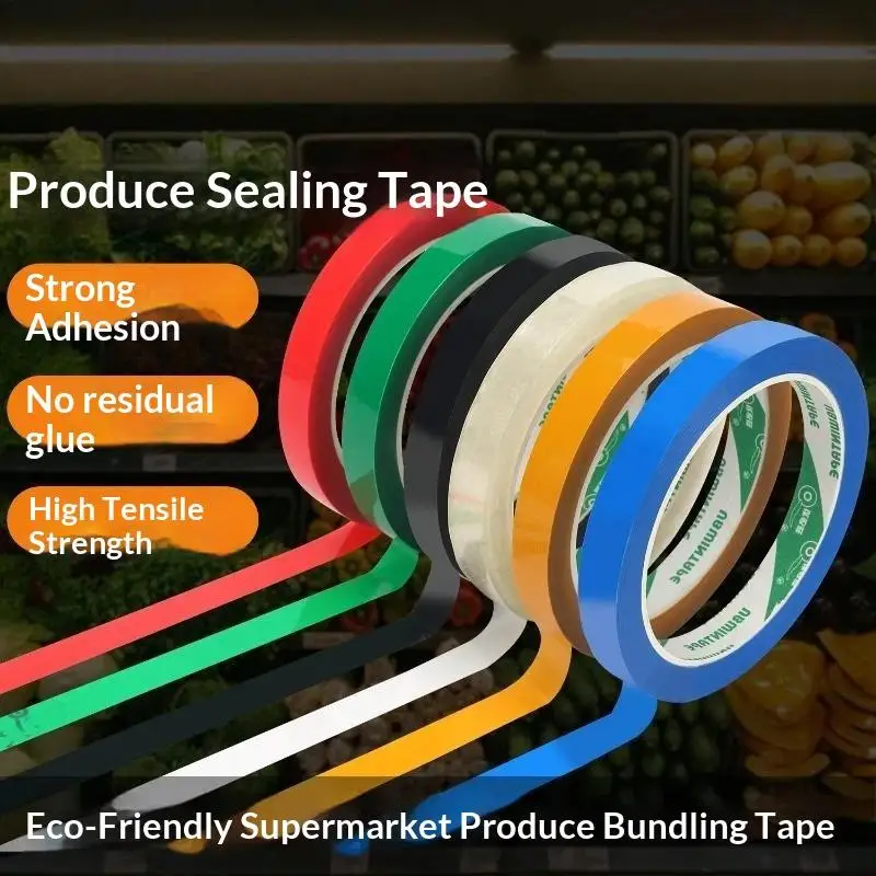 5 Roll Color BOPP Fruit Vegetable Binding Tape Supermarket Fresh Produce Sealing Tape For Grocery Packaging Use