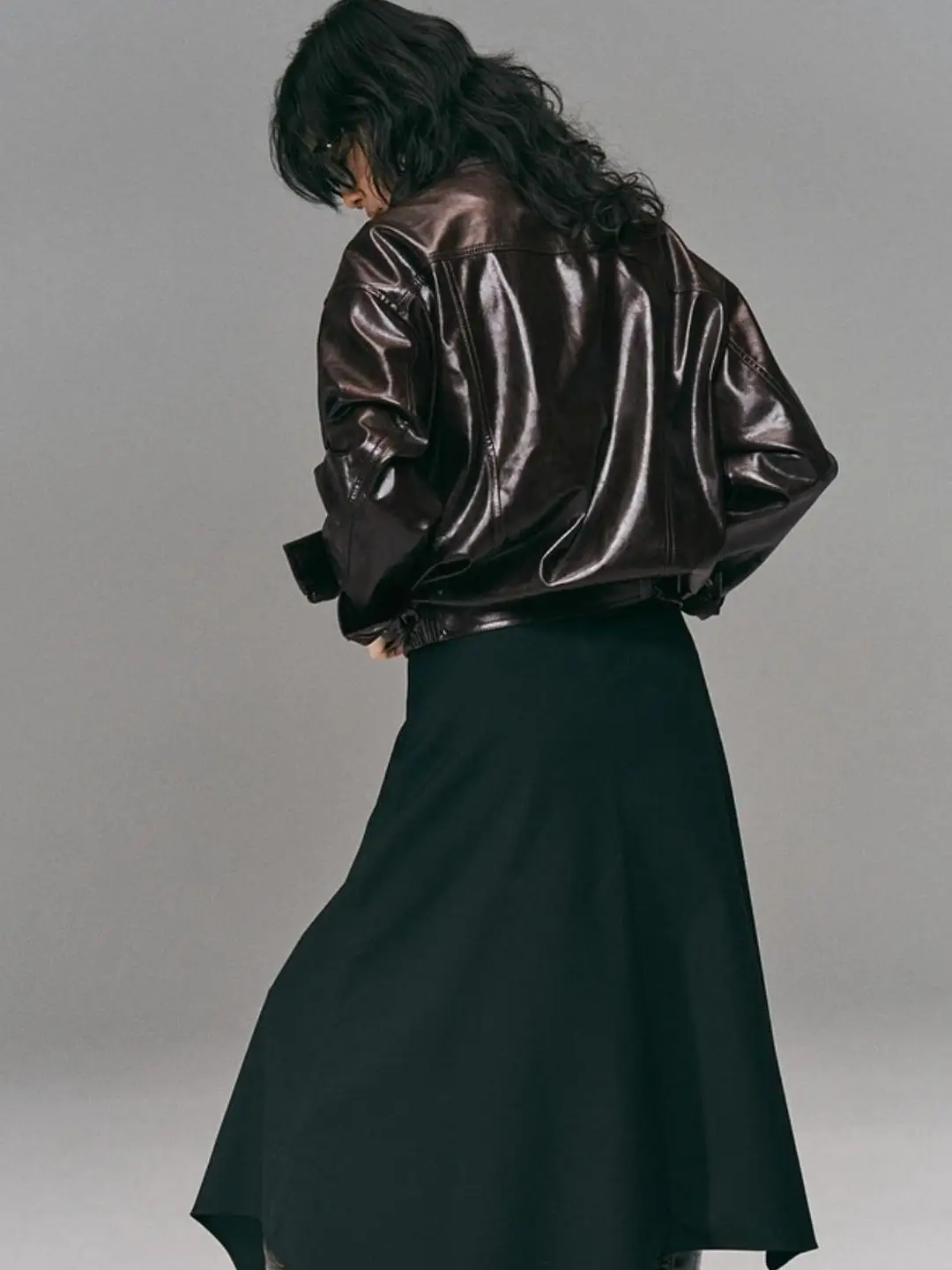 Ele Biker Sle Jaet Coat with Invisible Zipper Closure ort Length Turn-down Collar Youth Faion Autumn Wear