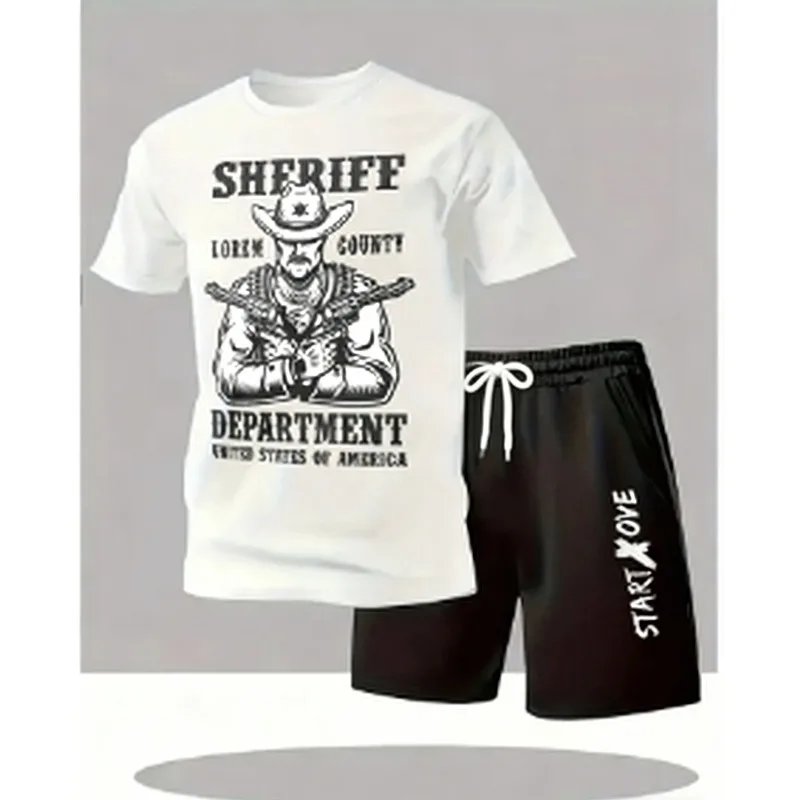

Summer men's casual short-sleeved T-shirt and shorts sports outfit - comfortable printed lightweight quick-drying set