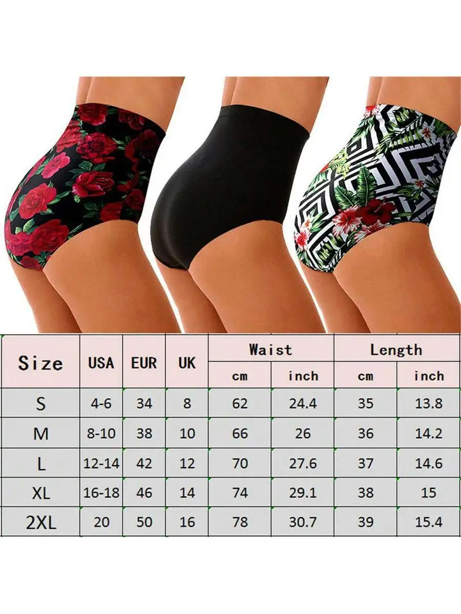

Women High Waist Floral Bikini Bottoms Tummy Control Swim Shorts Beachwear