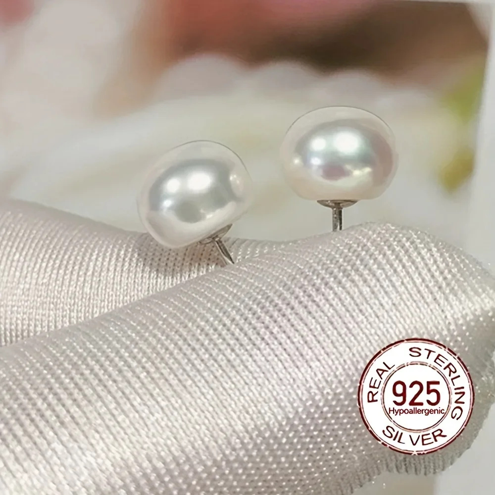 

Delicate Freshwater Pearl Stud Earrings 925 Sterling Silver Women's Pearl Jewelry Gift for Wedding Anniversary New Year