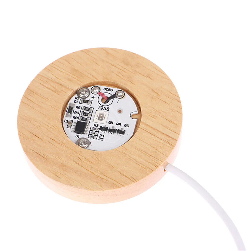 Seven Color Wood Light Base Rechargeable Remote Control Wooden LED Light Rotating Display Stand Lamp Holder Lamp Base Art