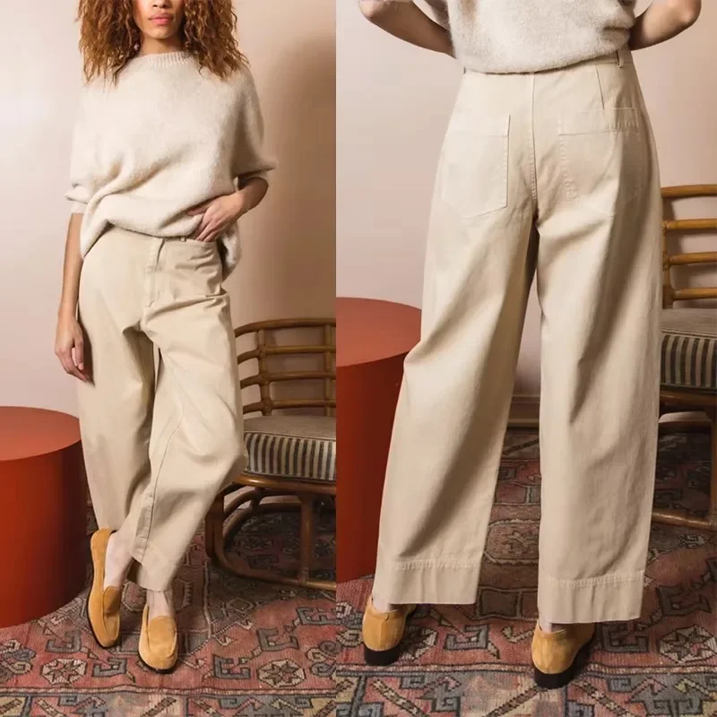 

LUXURY Women's Curved Pants, Nine Inch Air Pants, Lazy Casual Pants, Fermented and Washed Cotton, Niche, Spring and Summer 2025