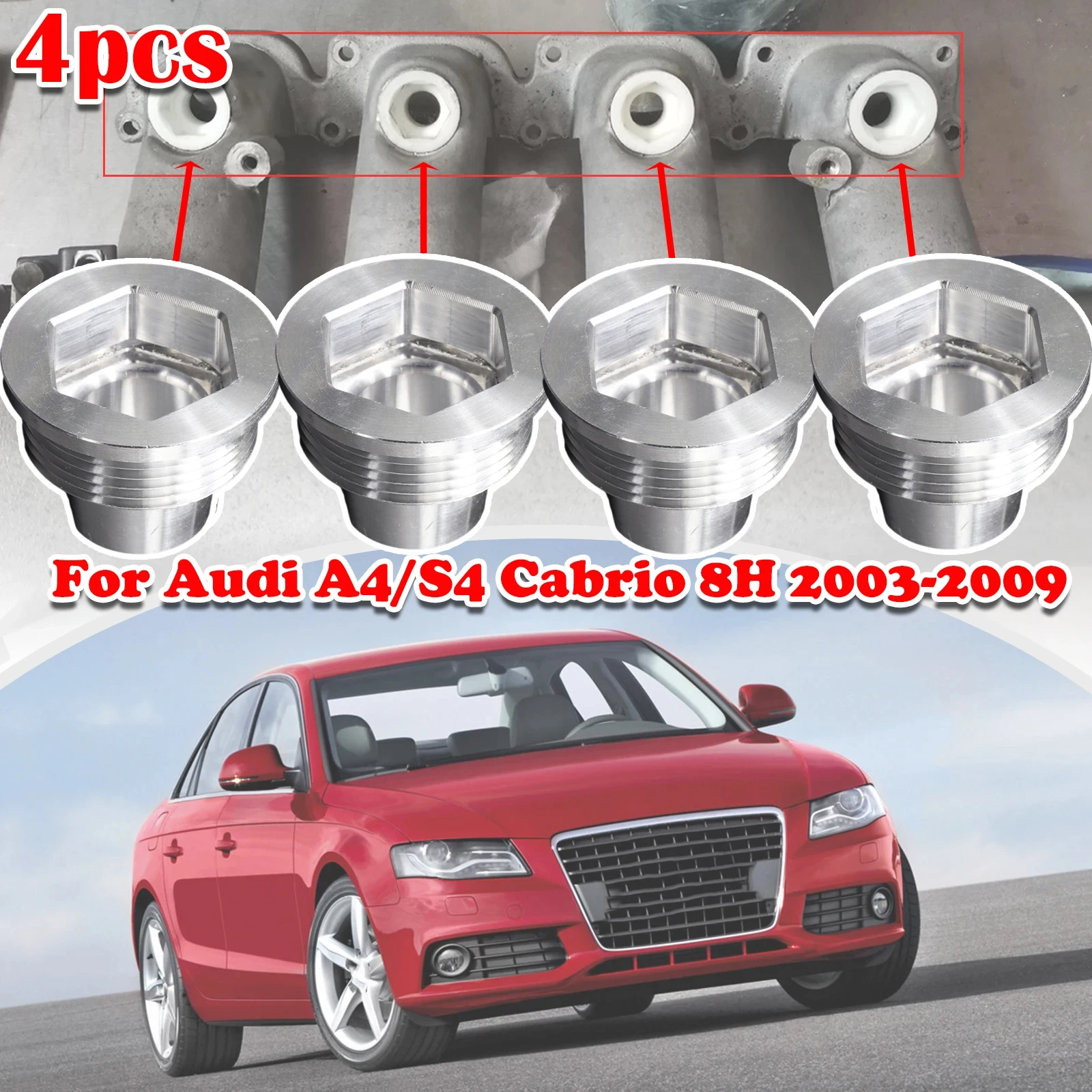 

Set of 4 Upgrade Aluminum Fuel Injector Insert Cup Seat For Audi A4/S4 Cabrio 8H B6 A4 FWD Replacement Parts 2003 2004 2005-2009