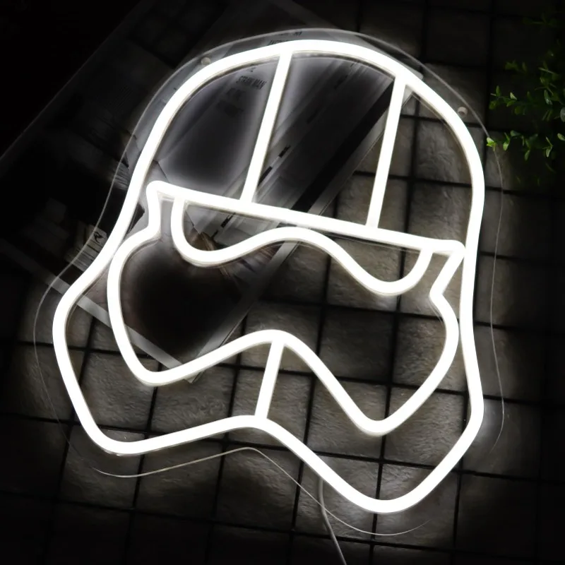 Helmet Neon signs for wall Creative LED Lights Bedroom Living Room Best Gifts for Kids Birthday Party,12.2 x 13.8 inches(White)