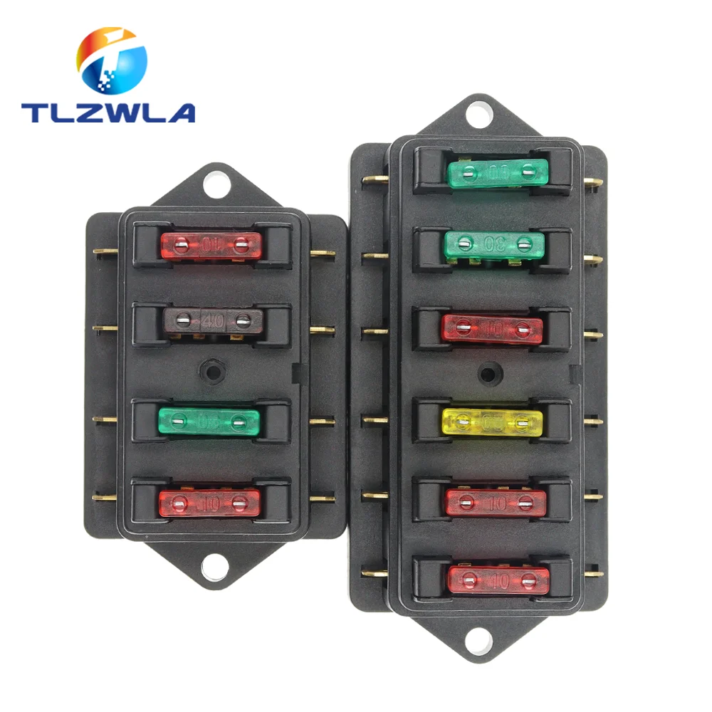 4/6/8/12 Way Car Fuse Box Car Fuse Holder Car Truck Auto Blade Fuse Box with 4/6/8/12 Fuses for 12V 24V ATO Standard Circuit