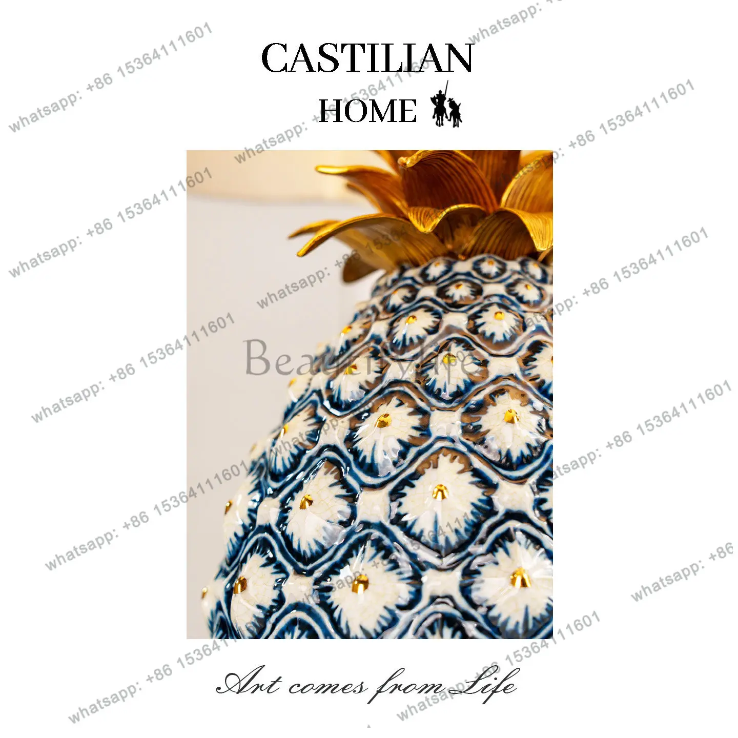 HOT New Chinese blue and white porcelain pineapple table lamp European luxury decorative ambient light C4303