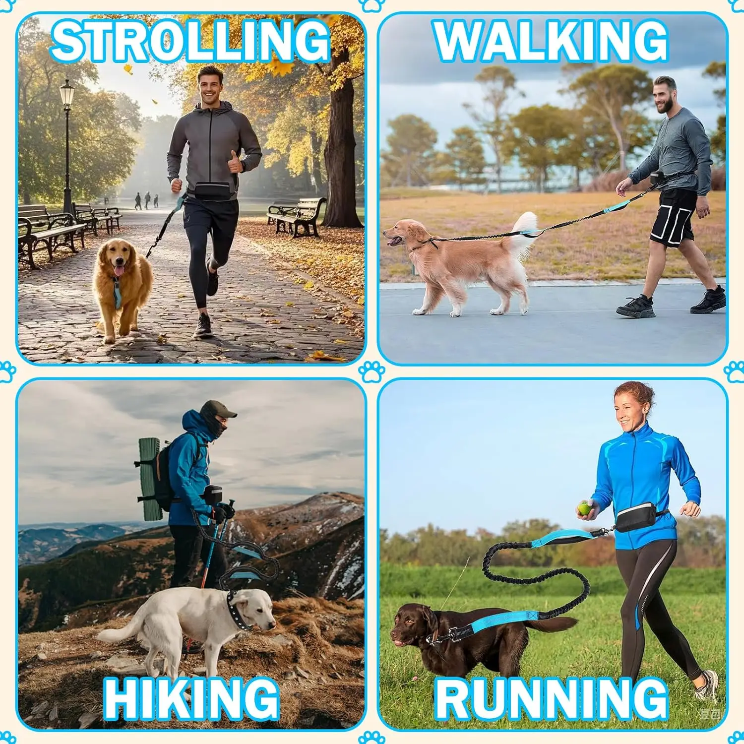 Kostenlose Hundeleine mit Reißverschlusstasche, doppelt gepolsterte Griffe, Laufleine für mittelgroße und große Hunde, einziehbare Hundeleine mit Bungee-Taille – Detail 5