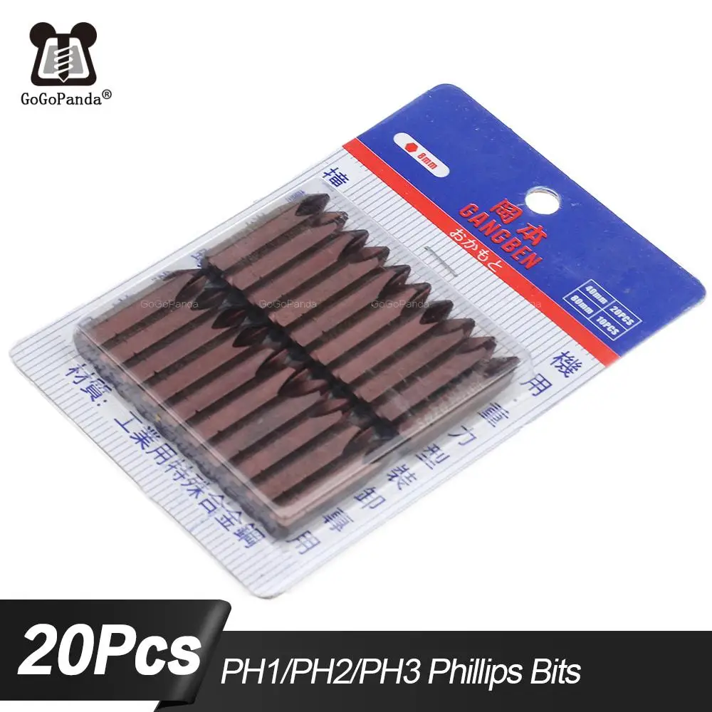 High Quality 20Pcs/Lot PH2 PH1 PH3 Phillips Bits 8mm Hex Shank 40mm Long Tamper Screwdriver Bits Series CPH2840  +