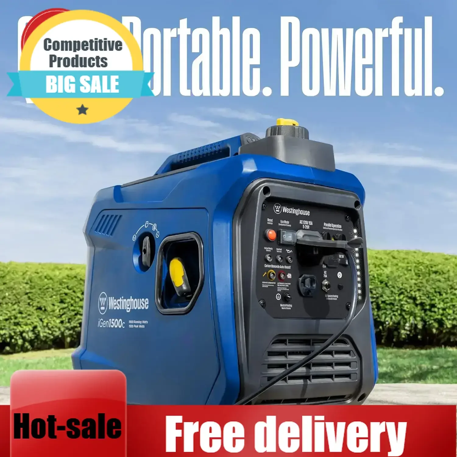 

Home Backup-Curated 1500 Peak Watt Super Quiet & Lightweight Portable Inverter Generator, Gas Powered, CO Sensor, Parallel Capab