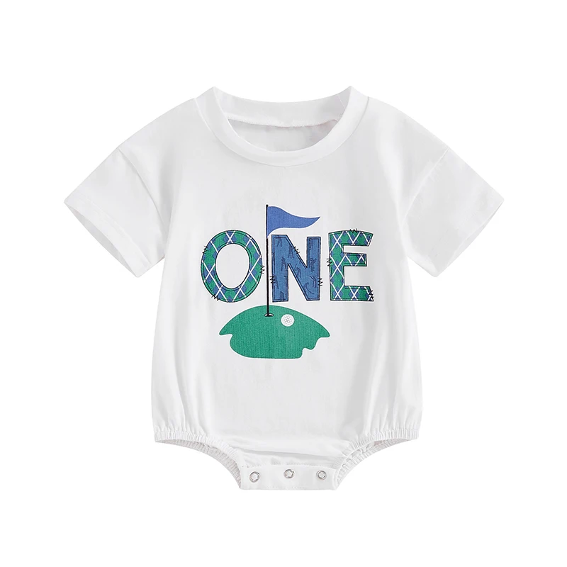 Hole In One Baby Boy Girl Golf Birthday Outfits Bubble Short Sleeve One Birthday Romper Infant Summer Golf Bodysuit