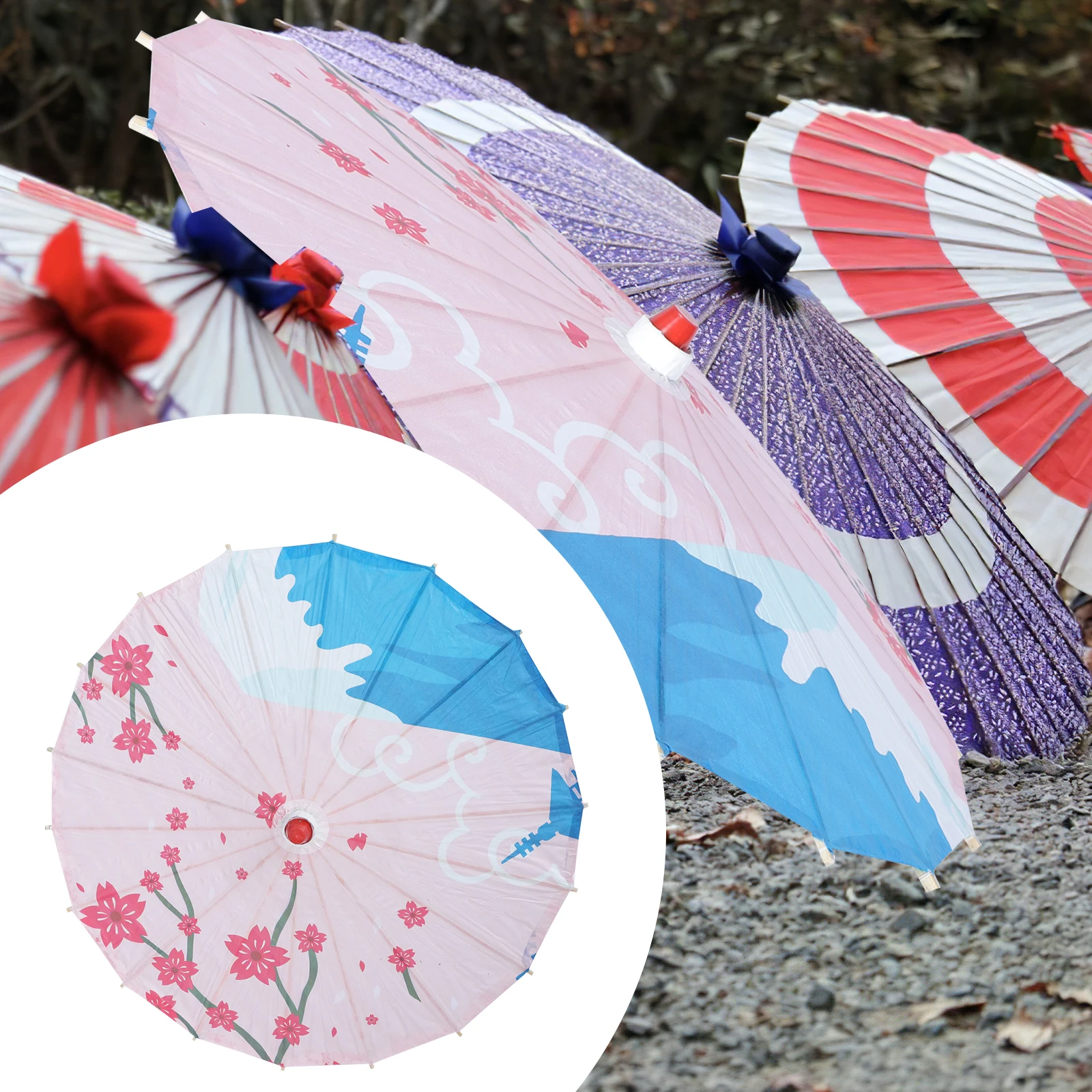 

Japanese Decorative Umbrella Bamboo Wood H Printed Asian Style Pattern Photo Props Stage Performance Retro Parasol