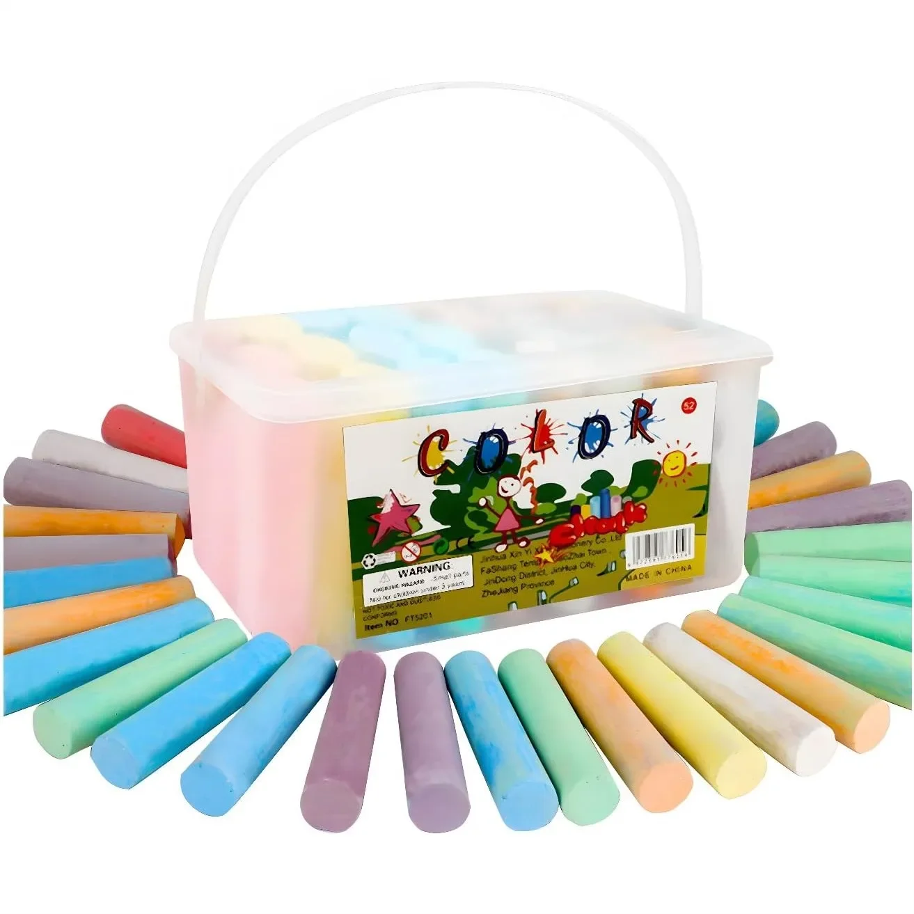 

Washable Sidewalk Chalk 52-Piece Set for Kids Adults, Jumbo Non-Toxic Chalk for Chalkboard Outdoor Playground with Storage