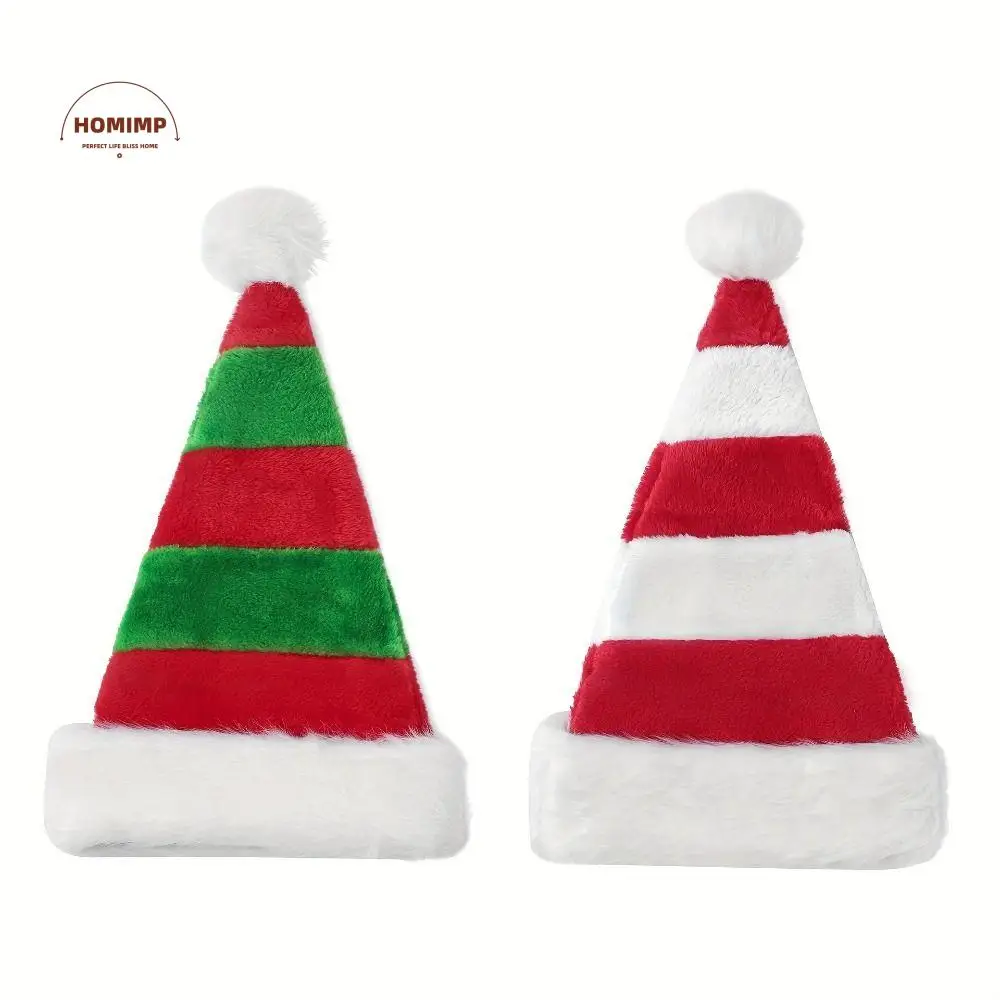 

Party Supplies Plush Striped Splicing Christmas Hat Soft Fluffy Santa Hat Funny Thicken Warm Winter Cap New Year