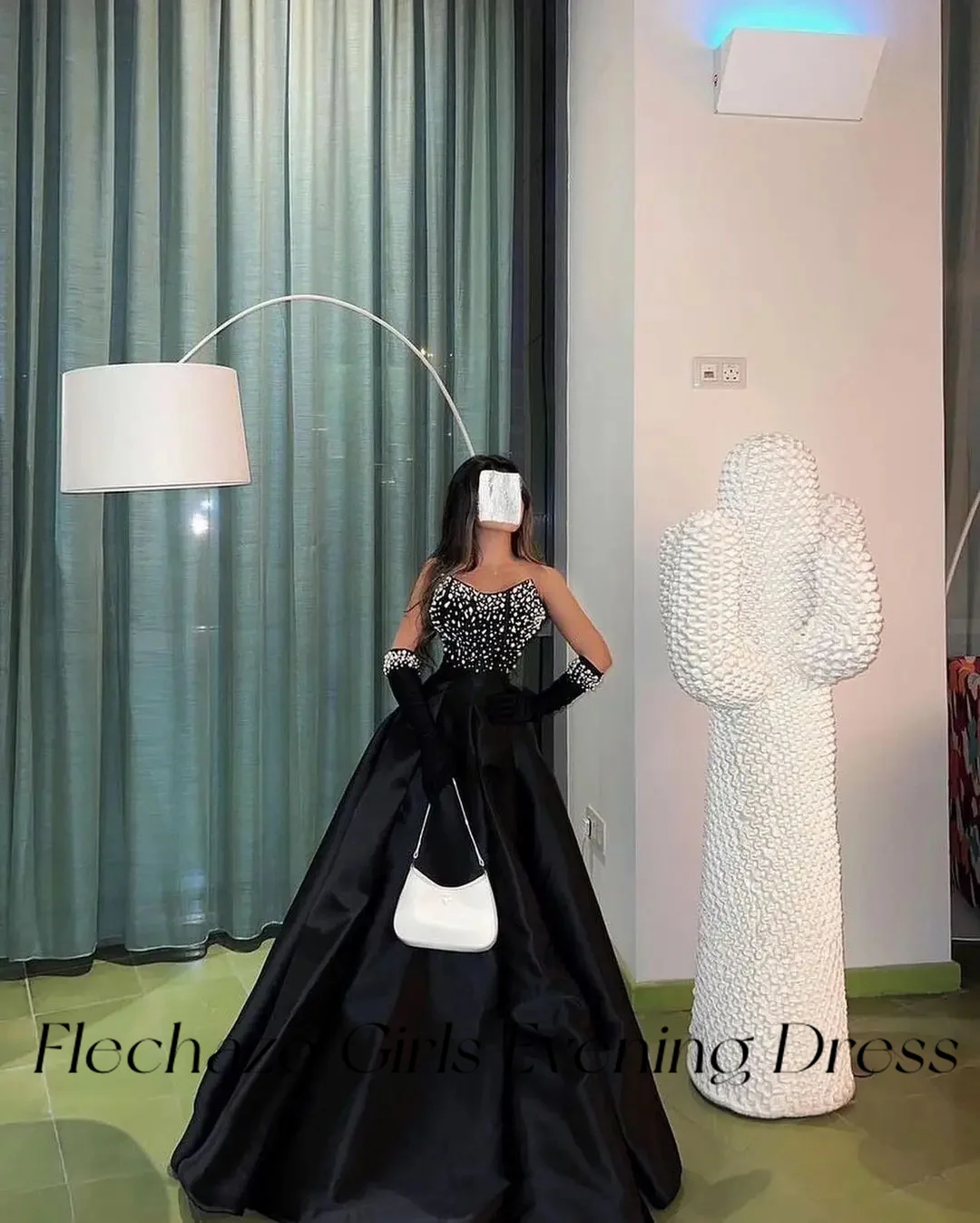 Flechazo Strapless Black Prom Pearls Beading Elegant Sleeveless Formal Occassion Dress For Women 2024 فساتين سهره فاخره