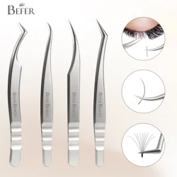 BEFER High Precision Tweezers Eyelash Extraction Tweezers Anti-Static Stainless Steel Tweezer Professional lashes Makeup ToolKit